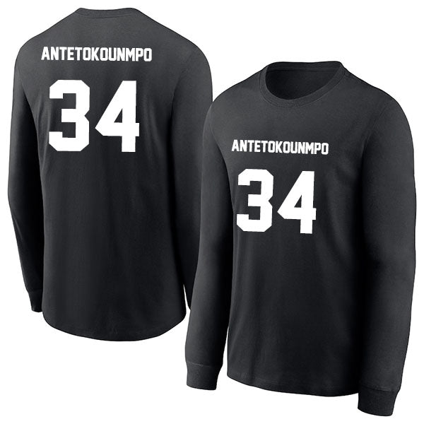 Giannis Antetokounmpo 34 Long Sleeve Tshirt Black/White Style08092747