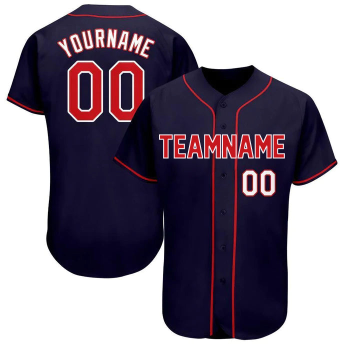 Baseball Stitched Custom Jersey - Navy / Font Red