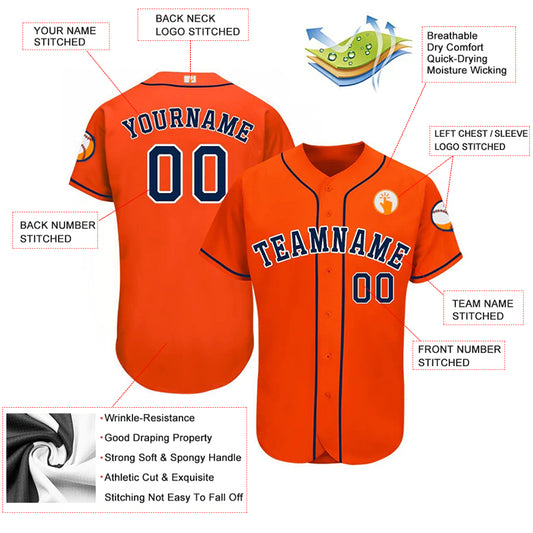 Baseball Stitched Custom Jersey - Orange / Font Navy