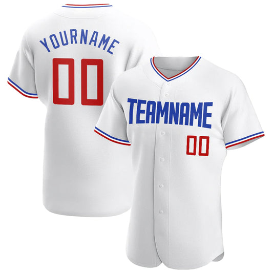 Baseball Stitched Custom Jersey - White / Font Blue Red