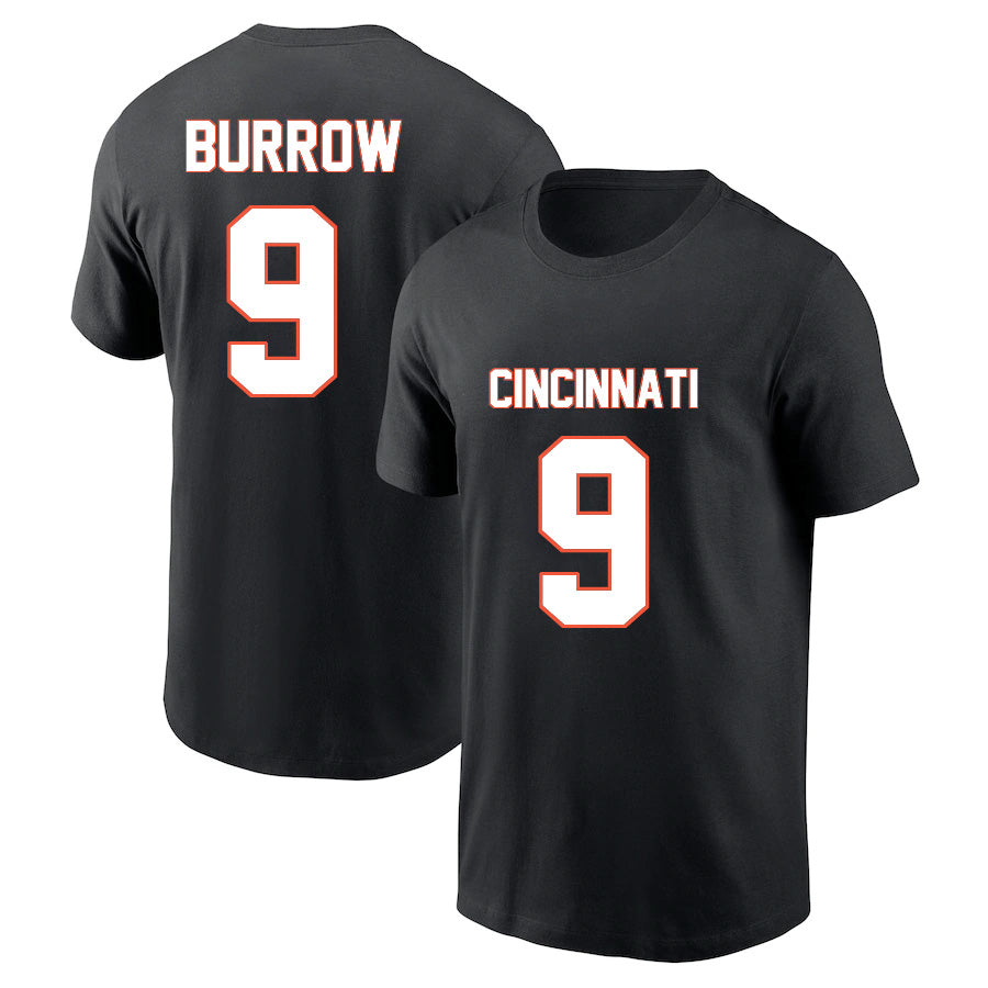 Cincinnati Burrow 9 Short Sleeve Tshirt Black/White/Grey/Orange Style20082202