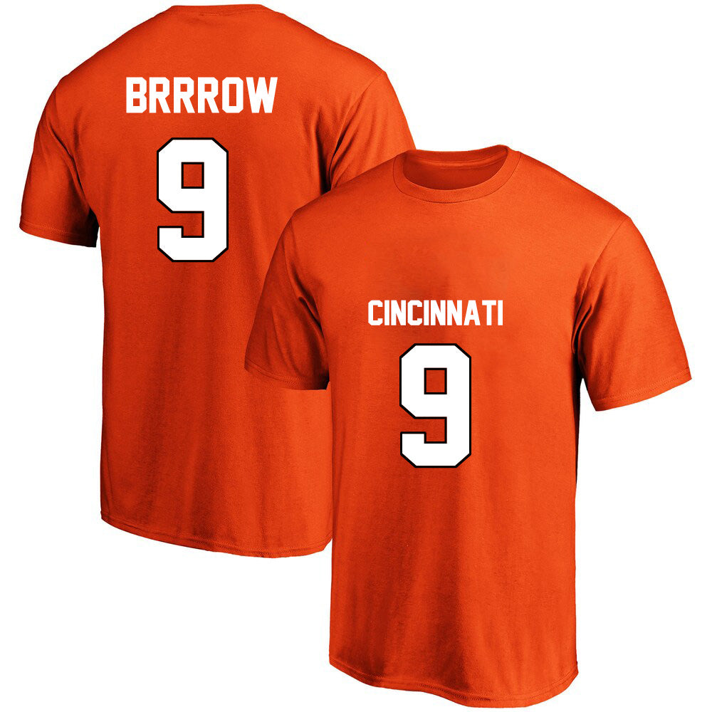 Cincinnati Burrow 9 Short Sleeve Tshirt Black/White/Grey/Orange Style20082202