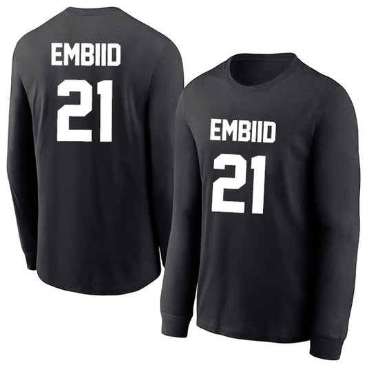 Joel Embiid 21 Long Sleeve Tshirt Black/White Style08092749