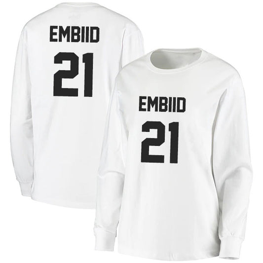 Joel Embiid 21 Long Sleeve Tshirt Black/White Style08092749