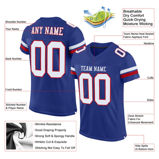 Football Stitched Custom Jersey - Blue / Font White