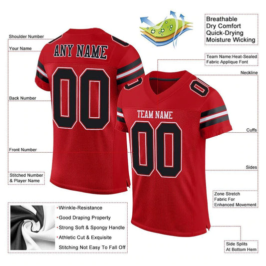 Football Stitched Custom Jersey - Red / Font Black