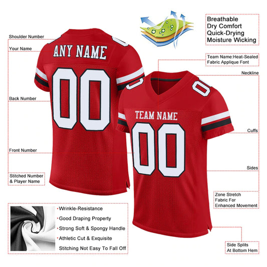Football Stitched Custom Jersey - Red / Font White style 3