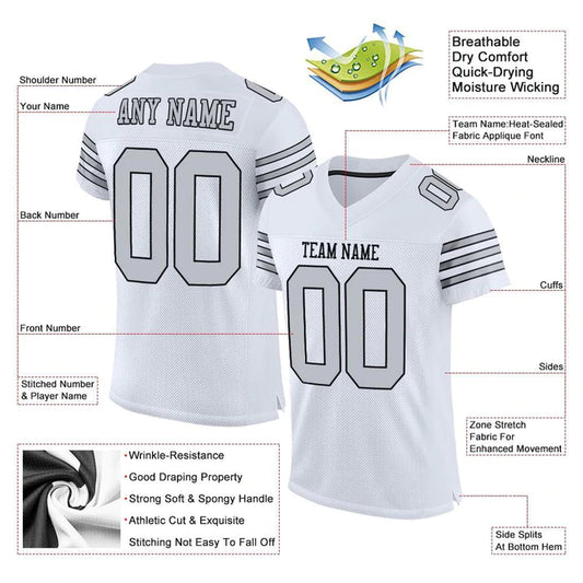 Football Stitched Custom Jersey - White / Font Grey