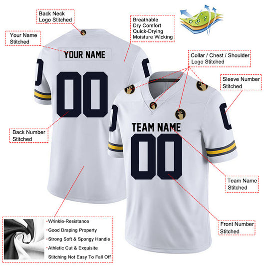 Football Stitched Custom Jersey - White / Font Navy Style23042204