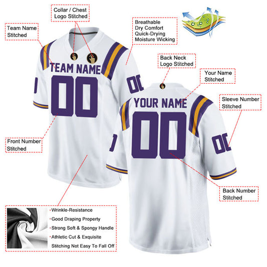 Football Stitched Custom Jersey - White / Font Purple Style23042207