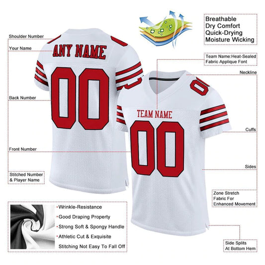 Football Stitched Custom Jersey - White / Font Red