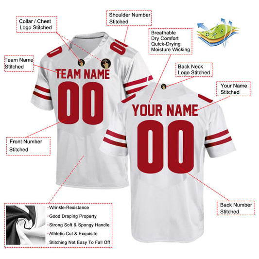 Football Stitched Custom Jersey - White / Font Red Style23042215