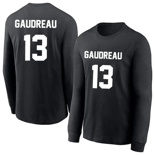 Johnny Gaudreau 13 Long Sleeve Tshirt Black/White Style08092714