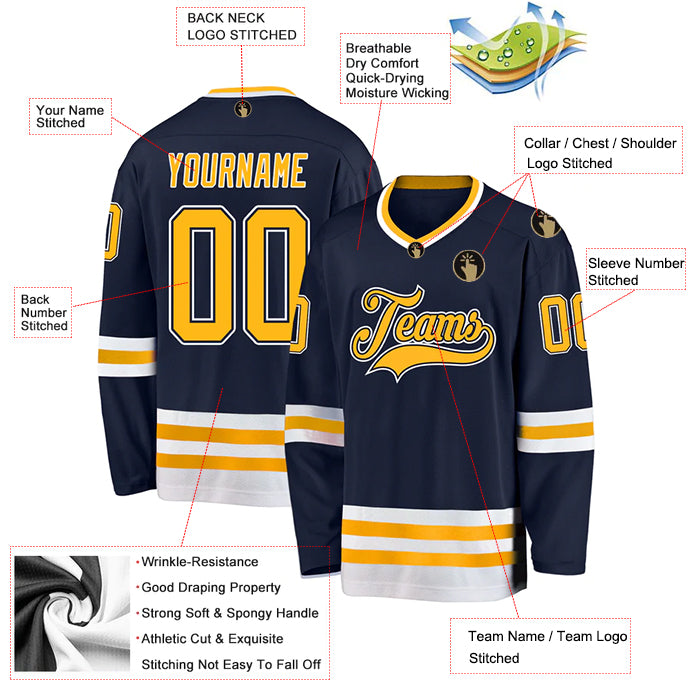 Hockey Stitched Custom Jersey - Navy / Font Yellow