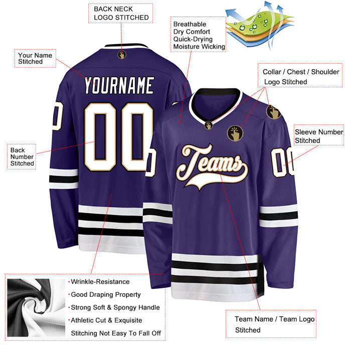 Hockey Stitched Custom Jersey - Purple / Font White