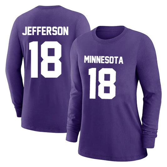 Minnesota Jefferson 18 Long Sleeve Tshirt Purple/White Style08092224