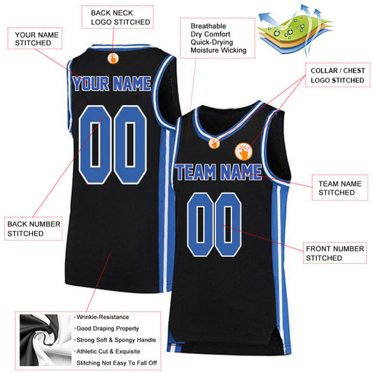 Basketball Stitched Custom Jersey - Black / Font Blue Style06052221