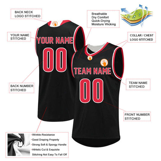 Basketball Stitched Custom Jersey - Black / Font Red Style06052207