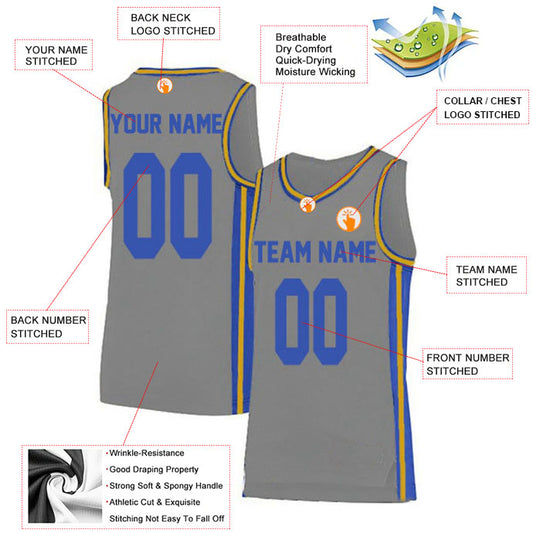 Basketball Stitched Custom Jersey - Grey / Font Blue Style06052221