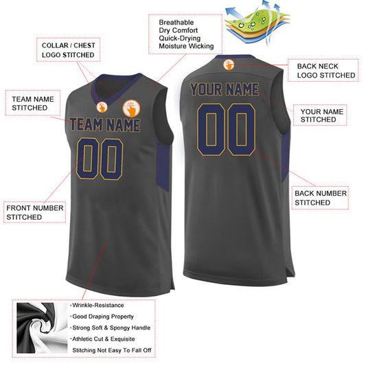 Basketball Stitched Custom Jersey - Grey / Font Navy Style06052220