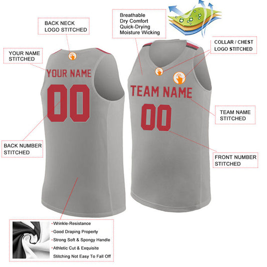 Basketball Stitched Custom Jersey - Grey / Font Red Style06052212