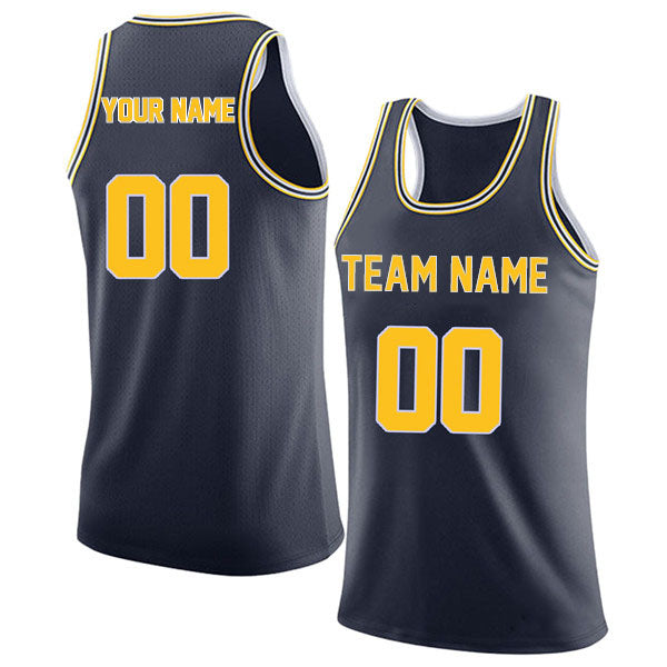 Basketball Stitched Custom Jersey - Navy / Font Yellow Style06052209