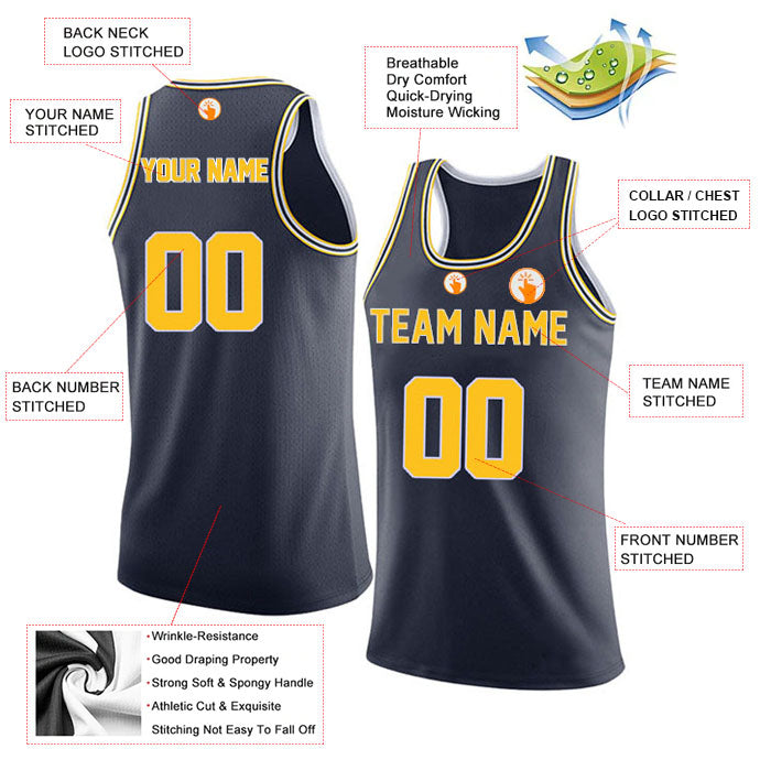 Basketball Stitched Custom Jersey - Navy / Font Yellow Style06052209