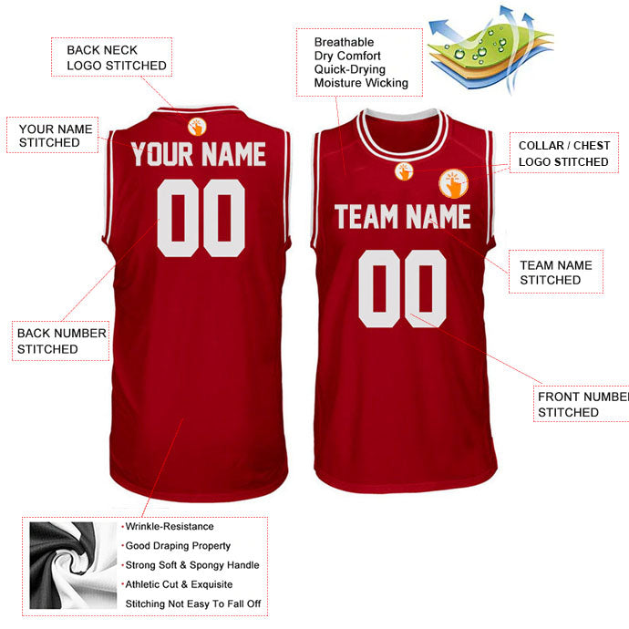 Basketball Stitched Custom Jersey - Red / Font White Style06052204