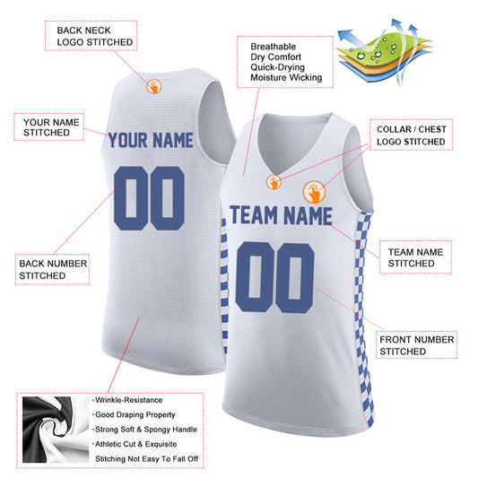 Basketball Stitched Custom Jersey - White / Font Blue Style06052206