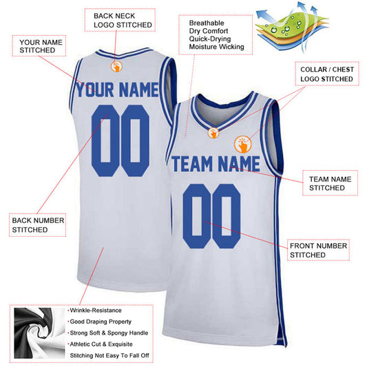 Basketball Stitched Custom Jersey - White / Font Blue Style06052221