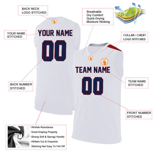 Basketball Stitched Custom Jersey - White / Font Navy Style06052203