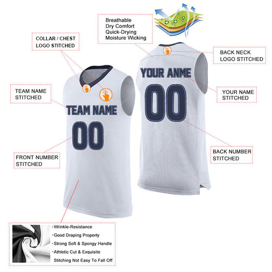 Basketball Stitched Custom Jersey - White / Font Navy Style06052217