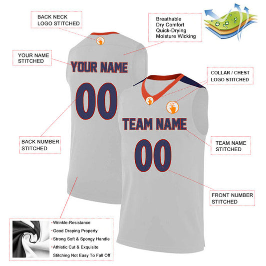 Basketball Stitched Custom Jersey - White / Font Navy Style06052218