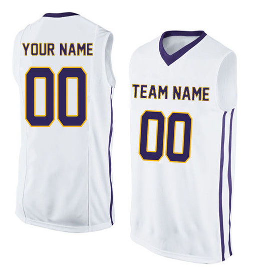 Basketball Stitched Custom Jersey - White / Font Purple Style06052208