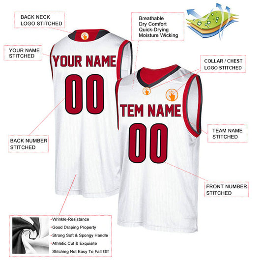 Basketball Stitched Custom Jersey - White / Font Red Style06052207