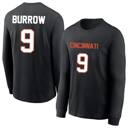 Cincinnati Burrow 9 Long Sleeve Tshirt Black/Orange/White Style08092216