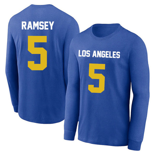 Los Angeles Ramsey 5 Long Sleeve Tshirt Blue/Gray/White Style08092227