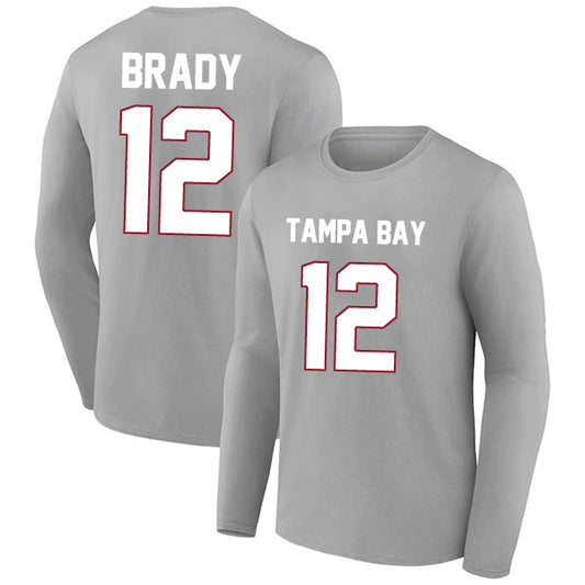 Tampa Brady 12 Long Sleeve Tshirt Red/Gray/White Style08092231