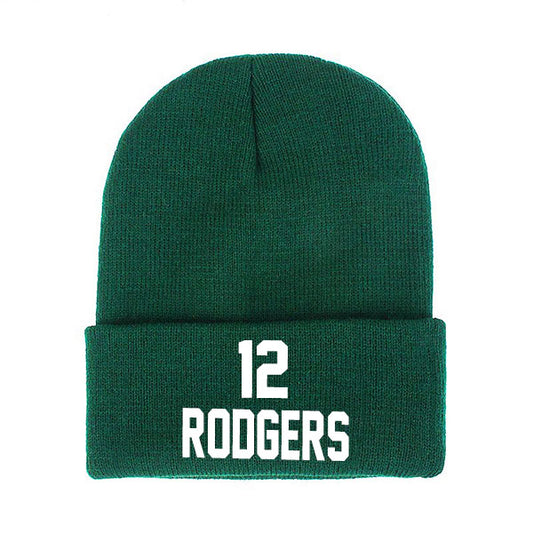 Green Bay Rodgers 12 Knit Hat Black/Green/White Style08092373