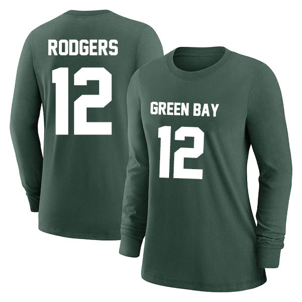 Green Bay Rodgers 12 Long Sleeve Tshirt Green/White Style08092235