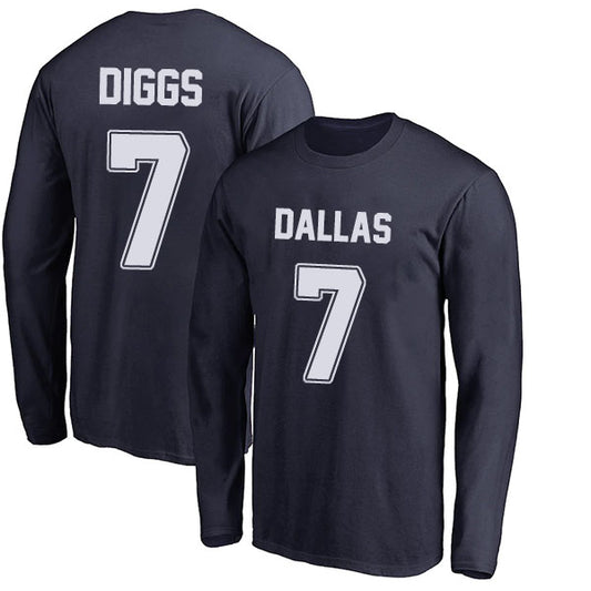 Dallas Diggs 7 Long Sleeve Tshirt Navy/White/Grey Style05092211