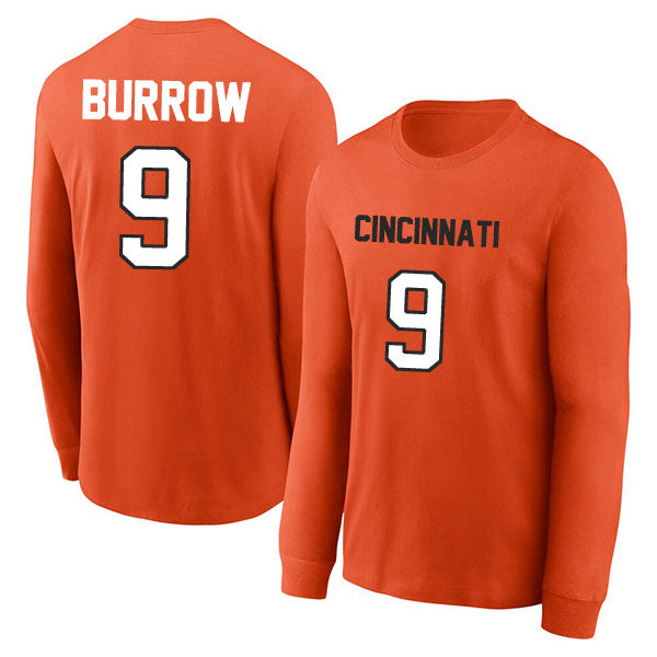 Cincinnati Burrow 9 Long Sleeve Tshirt Black/Orange/White Style08092216