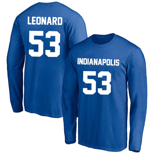 Indianapolis Leonard 53 Long Sleeve Tshirt Royal/White Style08092252