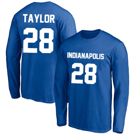 Indianapolis Taylor 28 Long Sleeve Tshirt Royal/White Style08092213